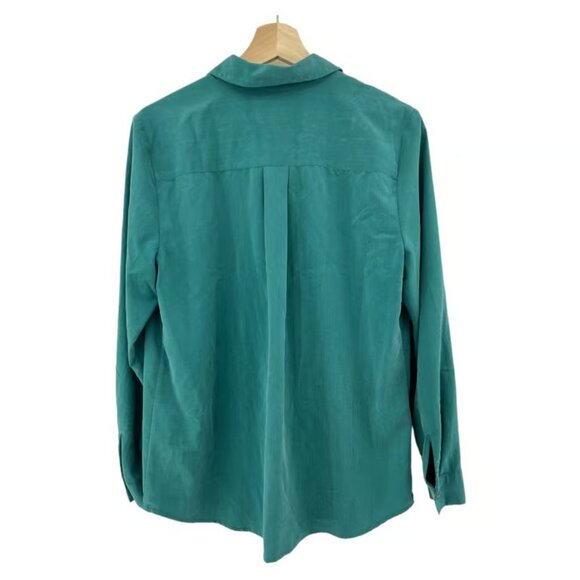 Chico's MEDIUM Green Brushed Matte lace Up Long Sleeve Blouse Top Shirt - Picture 2 of 7